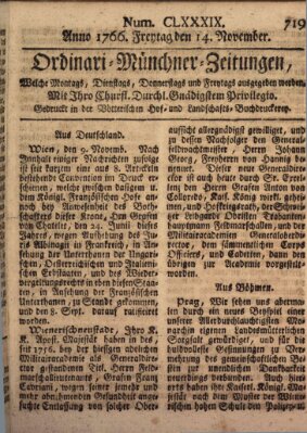 Ordinari-Münchner-Zeitungen (Süddeutsche Presse) Freitag 14. November 1766