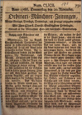 Ordinari-Münchner-Zeitungen (Süddeutsche Presse) Donnerstag 20. November 1766