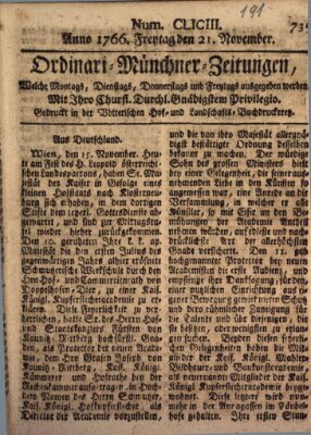 Ordinari-Münchner-Zeitungen (Süddeutsche Presse) Freitag 21. November 1766