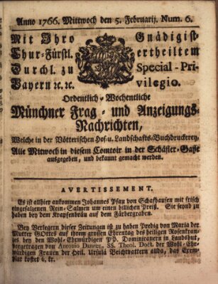 Ordinari-Münchner-Zeitungen (Süddeutsche Presse) Mittwoch 5. Februar 1766