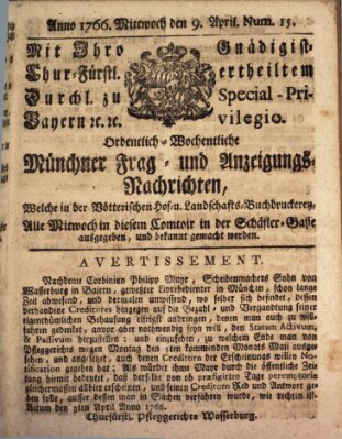 Ordinari-Münchner-Zeitungen (Süddeutsche Presse) Mittwoch 9. April 1766