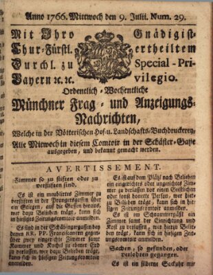 Ordinari-Münchner-Zeitungen (Süddeutsche Presse) Mittwoch 9. Juli 1766