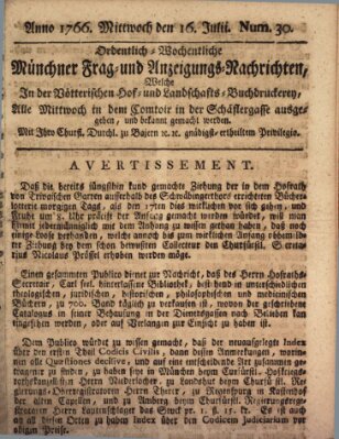 Ordinari-Münchner-Zeitungen (Süddeutsche Presse) Mittwoch 16. Juli 1766