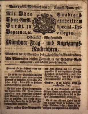 Ordinari-Münchner-Zeitungen (Süddeutsche Presse) Mittwoch 27. August 1766