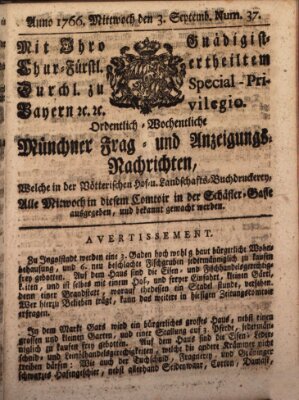 Ordinari-Münchner-Zeitungen (Süddeutsche Presse) Mittwoch 3. September 1766