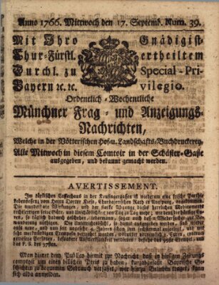 Ordinari-Münchner-Zeitungen (Süddeutsche Presse) Mittwoch 17. September 1766