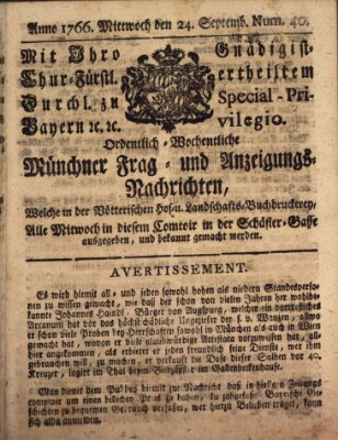 Ordinari-Münchner-Zeitungen (Süddeutsche Presse) Mittwoch 24. September 1766