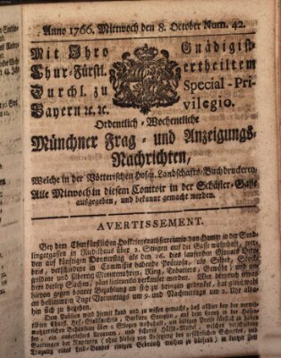 Ordinari-Münchner-Zeitungen (Süddeutsche Presse) Mittwoch 8. Oktober 1766