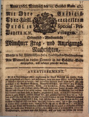 Ordinari-Münchner-Zeitungen (Süddeutsche Presse) Mittwoch 29. Oktober 1766