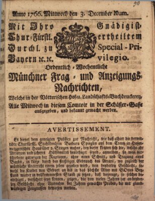 Ordinari-Münchner-Zeitungen (Süddeutsche Presse) Mittwoch 3. Dezember 1766