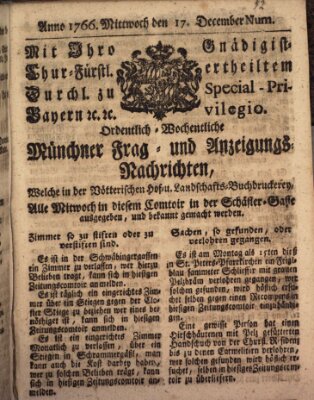 Ordinari-Münchner-Zeitungen (Süddeutsche Presse) Mittwoch 17. Dezember 1766