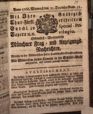 Ordinari-Münchner-Zeitungen (Süddeutsche Presse) Mittwoch 31. Dezember 1766