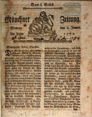 Münchner Zeitung (Süddeutsche Presse) Montag 2. Januar 1769