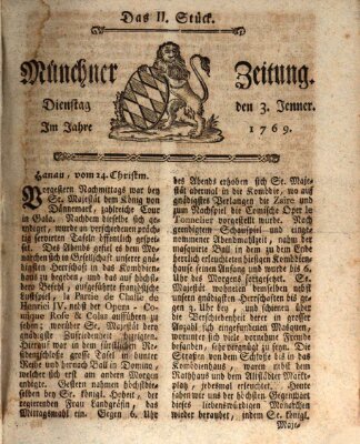 Münchner Zeitung (Süddeutsche Presse) Dienstag 3. Januar 1769