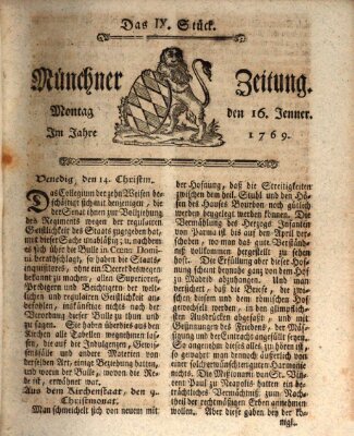 Münchner Zeitung (Süddeutsche Presse) Montag 16. Januar 1769