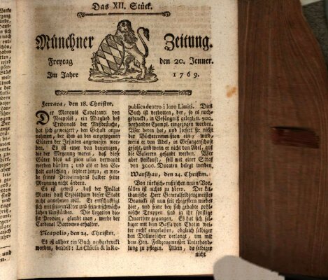 Münchner Zeitung (Süddeutsche Presse) Freitag 20. Januar 1769