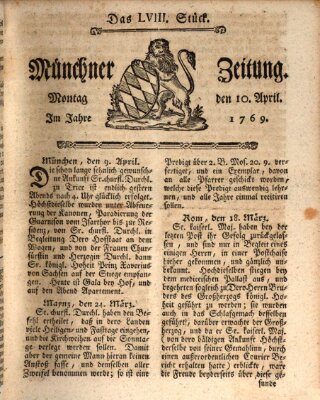 Münchner Zeitung (Süddeutsche Presse) Montag 10. April 1769