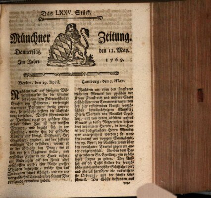 Münchner Zeitung (Süddeutsche Presse) Donnerstag 11. Mai 1769