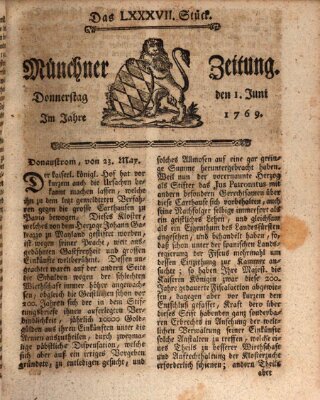 Münchner Zeitung (Süddeutsche Presse) Donnerstag 1. Juni 1769