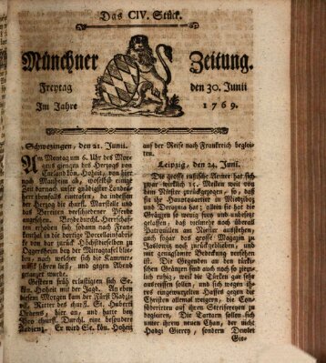 Münchner Zeitung (Süddeutsche Presse) Freitag 30. Juni 1769