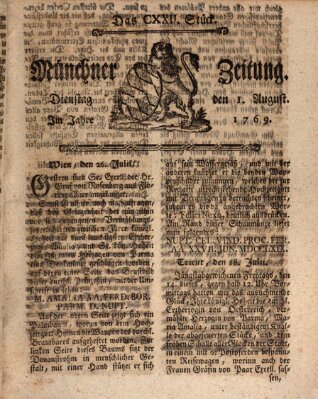 Münchner Zeitung (Süddeutsche Presse) Dienstag 1. August 1769