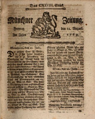 Münchner Zeitung (Süddeutsche Presse) Freitag 11. August 1769