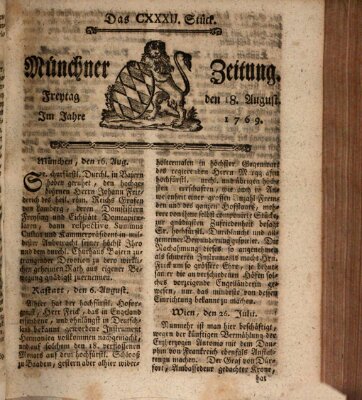 Münchner Zeitung (Süddeutsche Presse) Freitag 18. August 1769