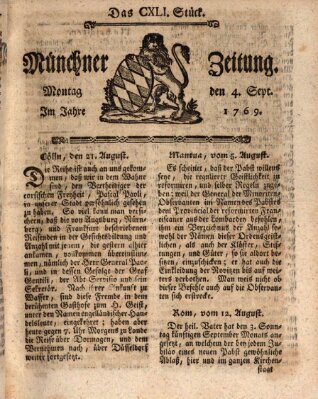 Münchner Zeitung (Süddeutsche Presse) Montag 4. September 1769