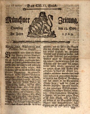 Münchner Zeitung (Süddeutsche Presse) Dienstag 12. September 1769