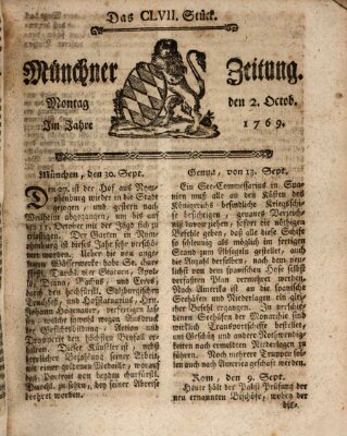 Münchner Zeitung (Süddeutsche Presse) Montag 2. Oktober 1769