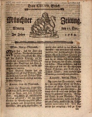 Münchner Zeitung (Süddeutsche Presse) Montag 11. Dezember 1769