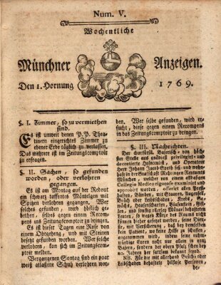 Münchner Zeitung (Süddeutsche Presse) Mittwoch 1. Februar 1769