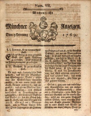 Münchner Zeitung (Süddeutsche Presse) Mittwoch 15. Februar 1769