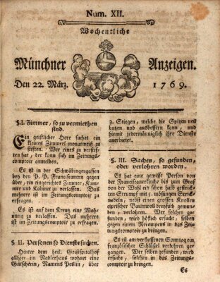 Münchner Zeitung (Süddeutsche Presse) Mittwoch 22. März 1769