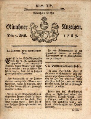 Münchner Zeitung (Süddeutsche Presse) Mittwoch 5. April 1769