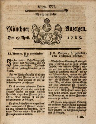 Münchner Zeitung (Süddeutsche Presse) Mittwoch 19. April 1769