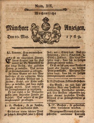 Münchner Zeitung (Süddeutsche Presse) Mittwoch 10. Mai 1769