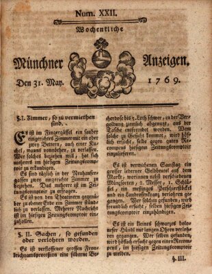 Münchner Zeitung (Süddeutsche Presse) Mittwoch 31. Mai 1769