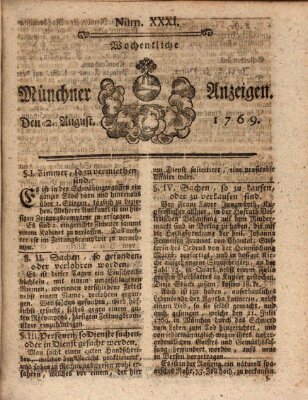 Münchner Zeitung (Süddeutsche Presse) Mittwoch 2. August 1769