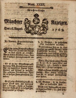 Münchner Zeitung (Süddeutsche Presse) Mittwoch 16. August 1769