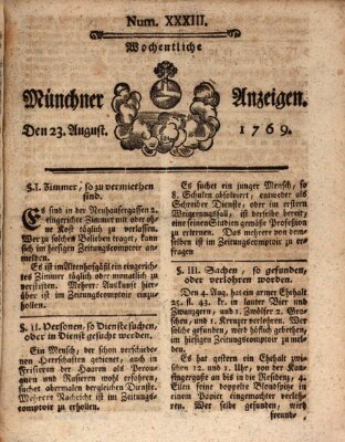 Münchner Zeitung (Süddeutsche Presse) Mittwoch 23. August 1769