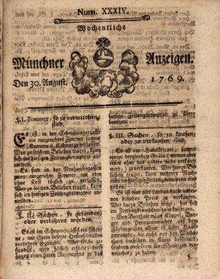 Münchner Zeitung (Süddeutsche Presse) Mittwoch 30. August 1769