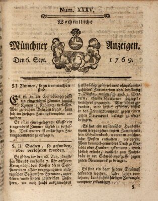 Münchner Zeitung (Süddeutsche Presse) Mittwoch 6. September 1769