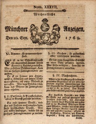 Münchner Zeitung (Süddeutsche Presse) Mittwoch 20. September 1769