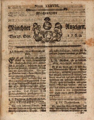 Münchner Zeitung (Süddeutsche Presse) Mittwoch 27. September 1769