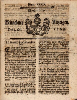 Münchner Zeitung (Süddeutsche Presse) Mittwoch 4. Oktober 1769