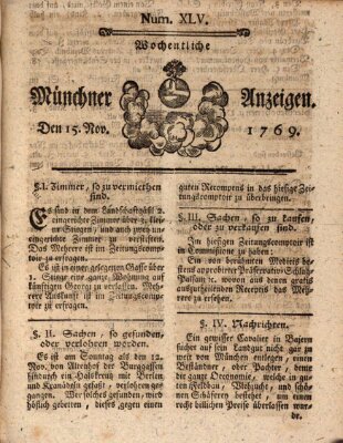 Münchner Zeitung (Süddeutsche Presse) Mittwoch 15. November 1769