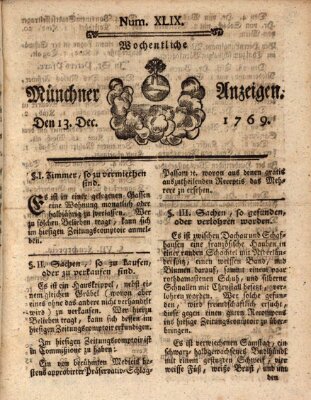 Münchner Zeitung (Süddeutsche Presse) Mittwoch 13. Dezember 1769