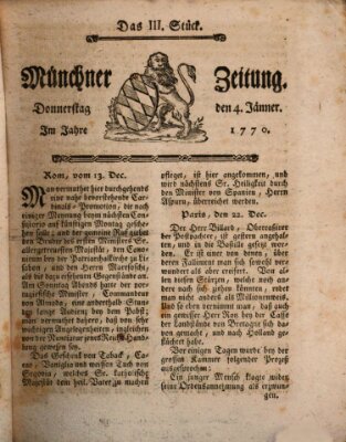 Münchner Zeitung (Süddeutsche Presse) Donnerstag 4. Januar 1770