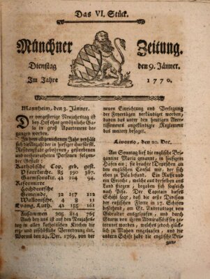 Münchner Zeitung (Süddeutsche Presse) Dienstag 9. Januar 1770